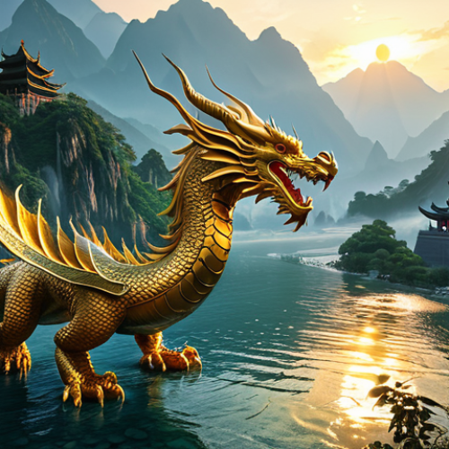 Home 4 A majestic celestial dragon, rendered with intricate scales and luminous eyes, soaring gracefully through a breathtaking traditional Chinese landscape. The scene features lush, mist-shrouded mountains, a winding river reflecting the golden light of sunrise, and ancient, highly detailed temple structures in the background. Photorealistic CGI, professional animation studio quality, cinematic lighting, grand scale, high dynamic range. safe for work, appropriate content, fully clothed, family-friendly.